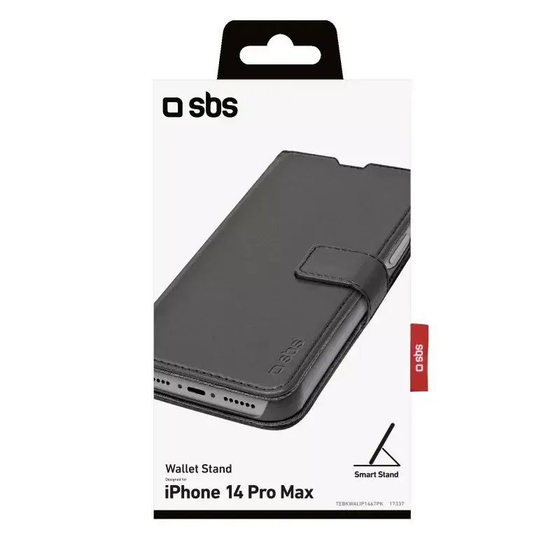 Piniginės tipo dėklas SBS TEBKWALIP1467PK, skirtas iPhone 14 Pro Max 17 cm, juodas