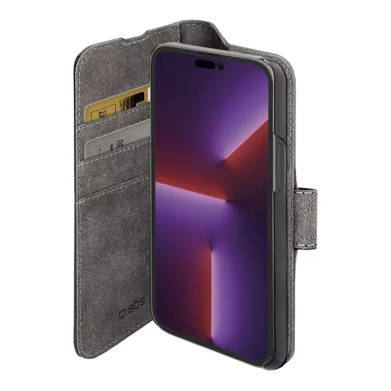Piniginės tipo dėklas SBS TEBKWALIP1467PK, skirtas iPhone 14 Pro Max 17 cm, juodas