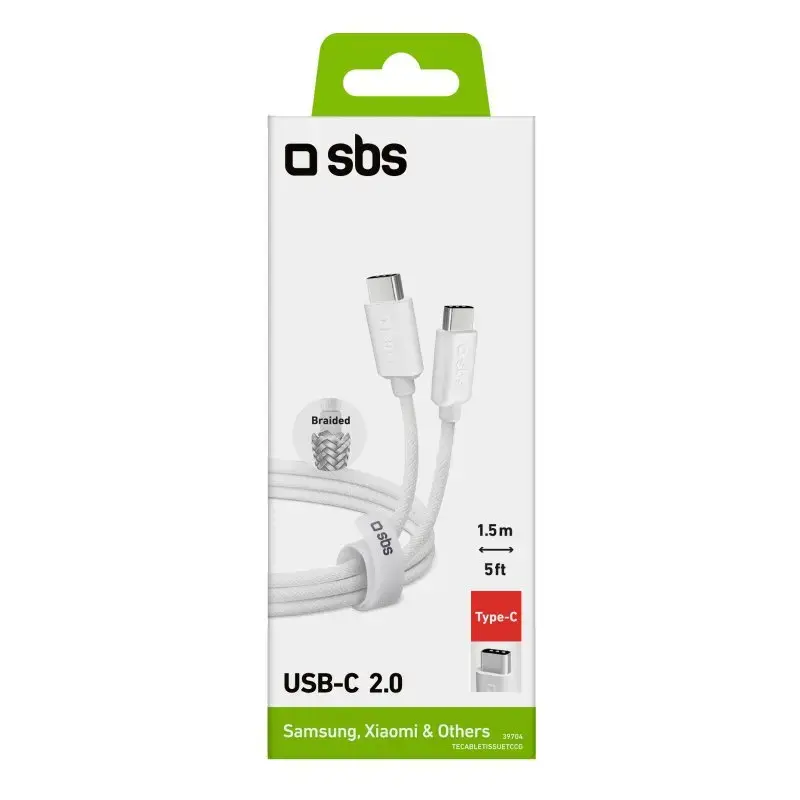 USB-C į USB-C laidas SBS Mobile TECABLETISSUETCCG, USB 2.0, 1,5 m, baltas