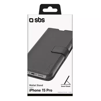 Piniginės tipo dėklas SBS TEBKWALIP1561PK, skirtas Apple iPhone 15 Pro 6,1 col., juodas