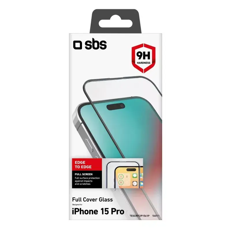 Ekrano/galinio dangtelio apsauga SBS, skirta iPhone 15 Pro, silikonas + grūdintas stiklas, permatoma, 1 vnt.