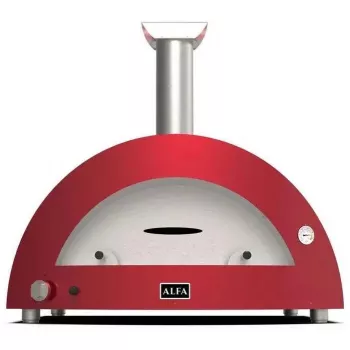 Picos krosnis Alfa Forni Moderno 5 Pizze Hybrid — 5 picų talpa, hibridinis kuras (mediena ir dujos), senovinė raudona