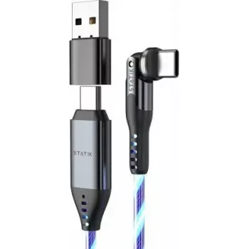 USB-C 2-in-1 laidas STATIK PowerPivot Pro 2 m besisukanti jungtis mėlynai šviečianti