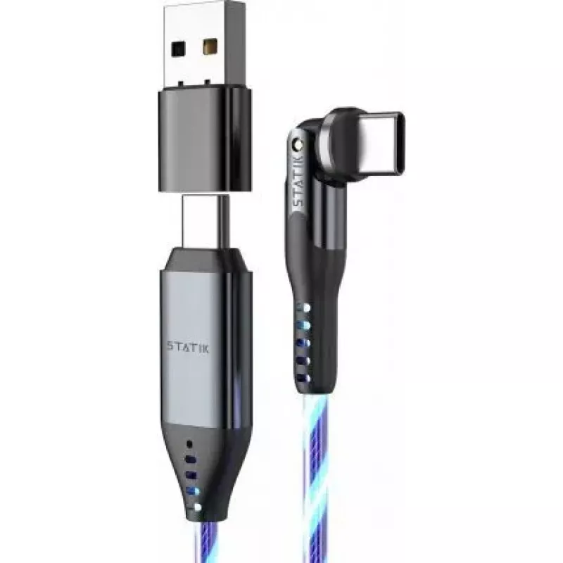 USB-C 2-in-1 laidas STATIK PowerPivot Pro 2 m besisukanti jungtis mėlynai šviečianti