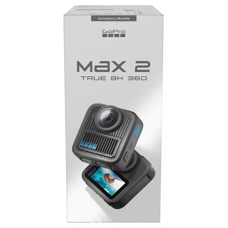 Veiksmo kamera GoPro MAX2 su 8K Ultra HD, 29,5 MP jutikliu, 100 fps, LCD ekranu, GPS, Wi‑Fi — priedų rinkinys