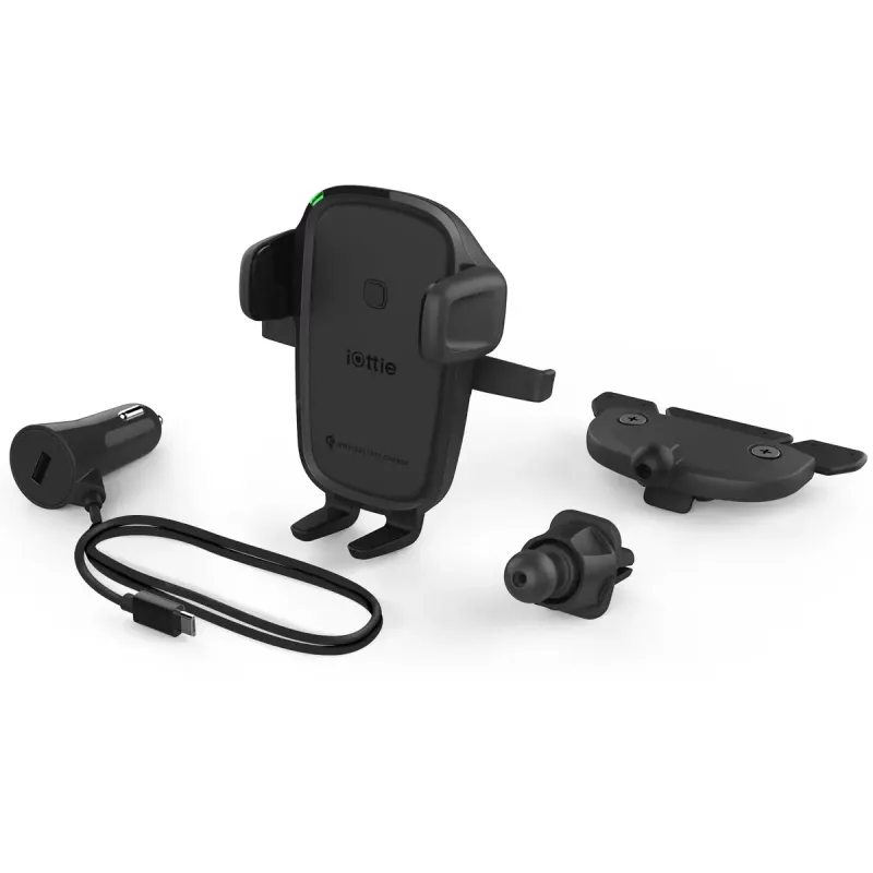 iOttie Easy One Touch 2 belaidis automobilinis išmaniojo telefono laikiklis ir kroviklis, juodas, USB, greitas belaidis įkrovimas