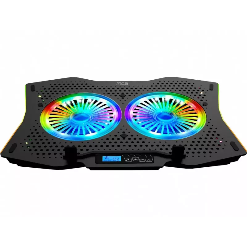 Nešiojamojo kompiuterio aušinimo padėklas INCA INC-606TGS ekranams iki 45,7 cm (18 colių), 2 ventiliatoriai po 11,5 cm, maitinamas per USB, juodas