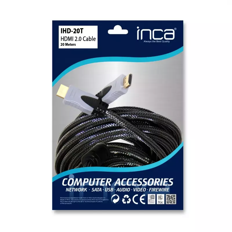 HDMI kabelis Inca IHD-20T 20 m HDMI Type A vyriškas Pilka