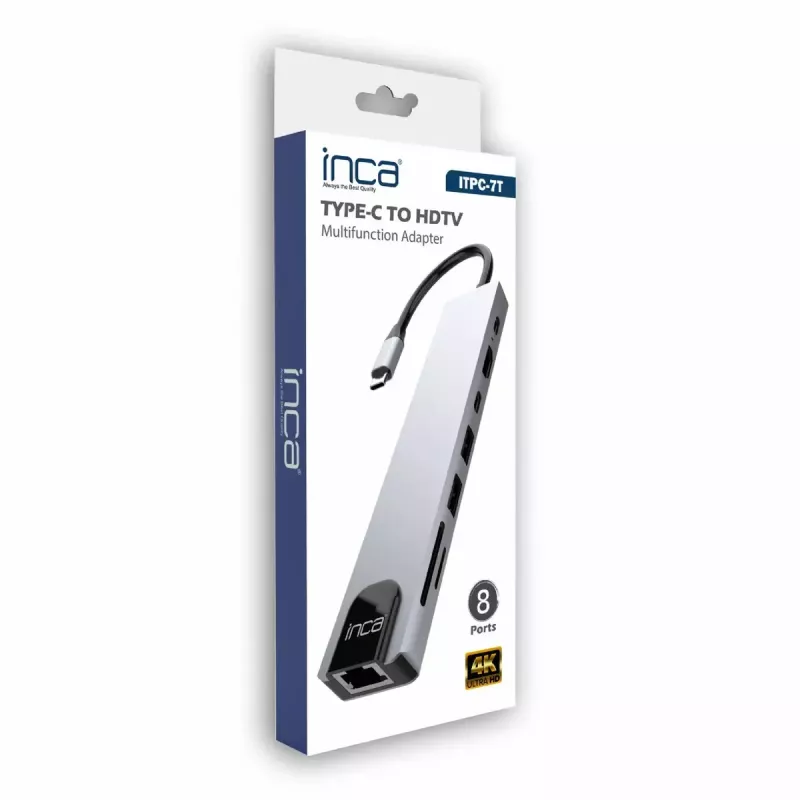 USB Type-C šakotuvas INCA ITPC-7T 1000 Mbit/s HDMI RJ-45 USB 2.0 USB 3.0