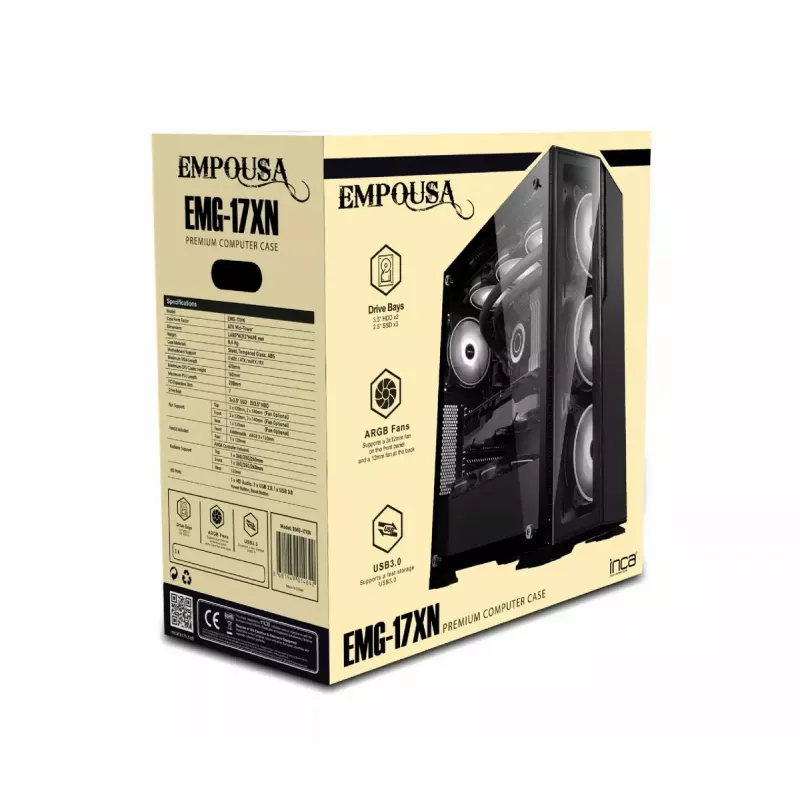 PC korpusas Inca EMG-17XN Midi Tower Juoda