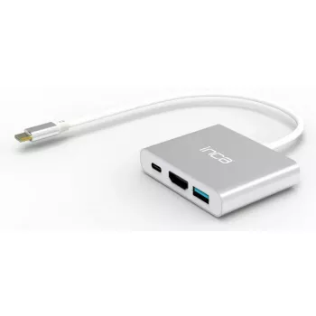 USB Type-C sąsajos šakotuvas INCA ITPC-04T — HDMI, Thunderbolt 3, USB 3.2 Gen1, 5000 Mbit/s, 2160p, Sidabrinė/Balta