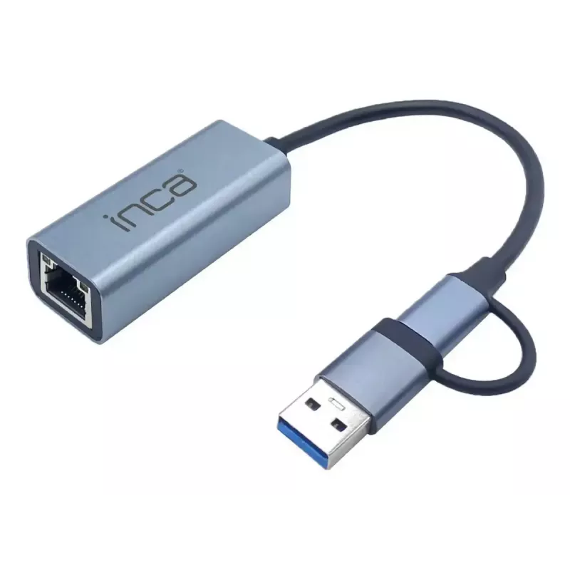 USB šakotuvas Inca IUTP-01TX Type-A Type-C Gigabit Ethernet mėlynas