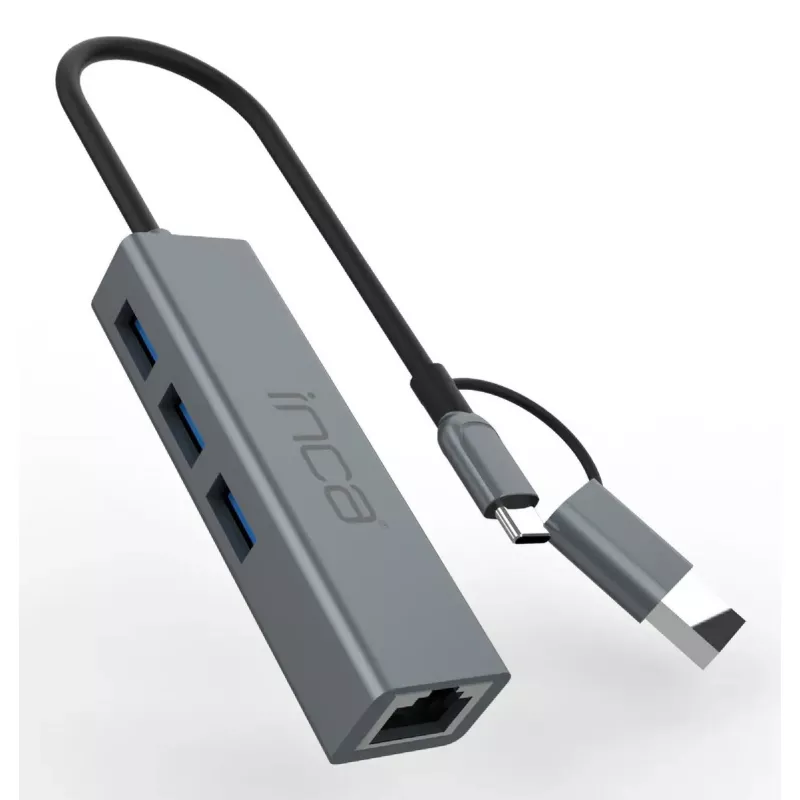 USB šakotuvas Inca IUTP-03TX Type-A Type-C 10000 Mbit/s pilka