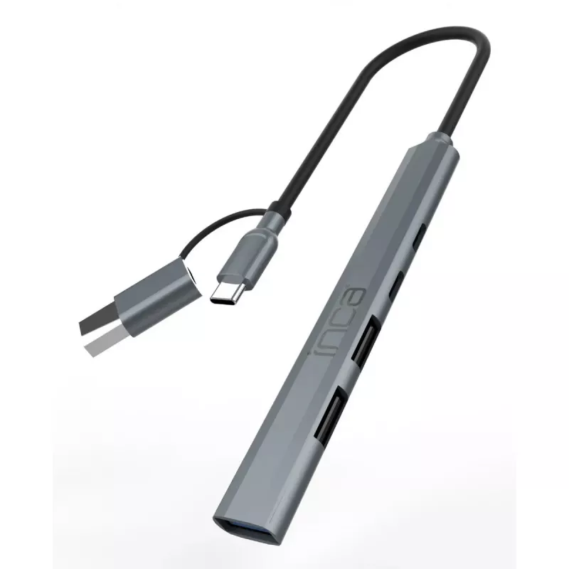USB šakotuvas Inca IUTP-06TX Type-A Type-C 5000 Mbit/s Pilka
