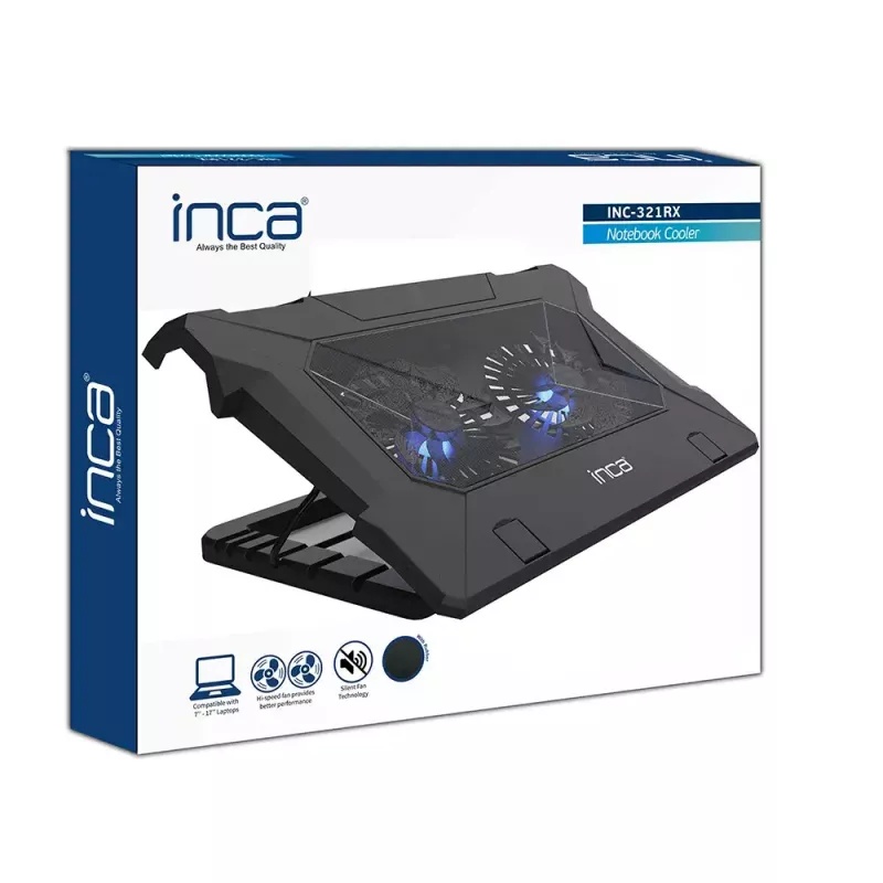 Nešiojamojo kompiuterio aušinimo padėklas Inca INC-321RX 43,2 cm 2 ventiliatoriai Juoda