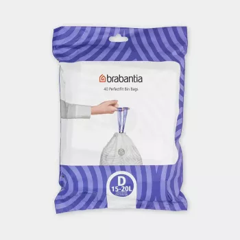 Šiukšlių maišeliai BRABANTIA 138164, 20 L, balti, plastikiniai, 40 vnt., 545×435 mm