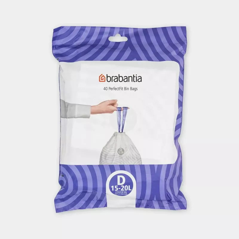 Šiukšlių maišeliai BRABANTIA 138164, 20 L, balti, plastikiniai, 40 vnt., 545×435 mm