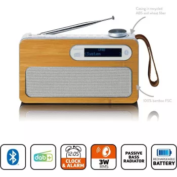 Nešiojamasis DAB+ radijas Lenco PDR-040EF su Bluetooth, bambuko apdaila