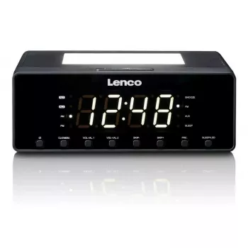 Laikrodinis radijo imtuvas Lenco CR540BK – FM žadintuvas, 1,2 colio LED ekranas, pritemdomas naktinis apšvietimas, USB įkrovimas, stereofoniniai garsiakalbiai
