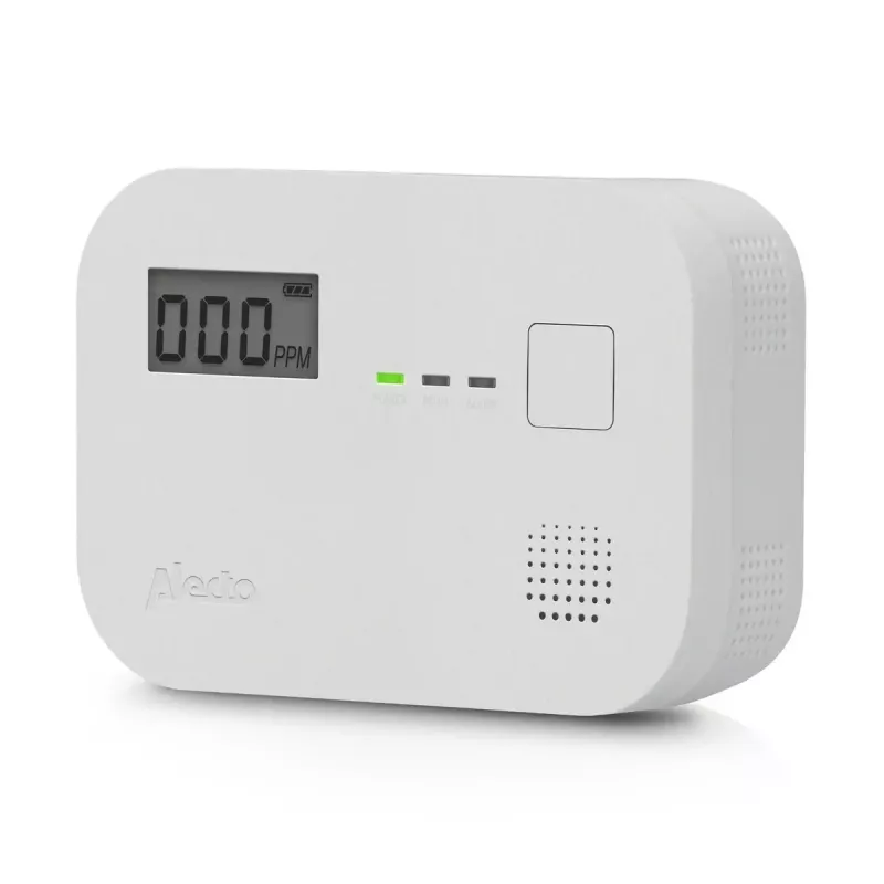 Anglies monoksido detektorius Alecto COA3910 — elektrocheminis CO jutiklis, maitinamas baterijomis, baltas, 110×78×37 mm