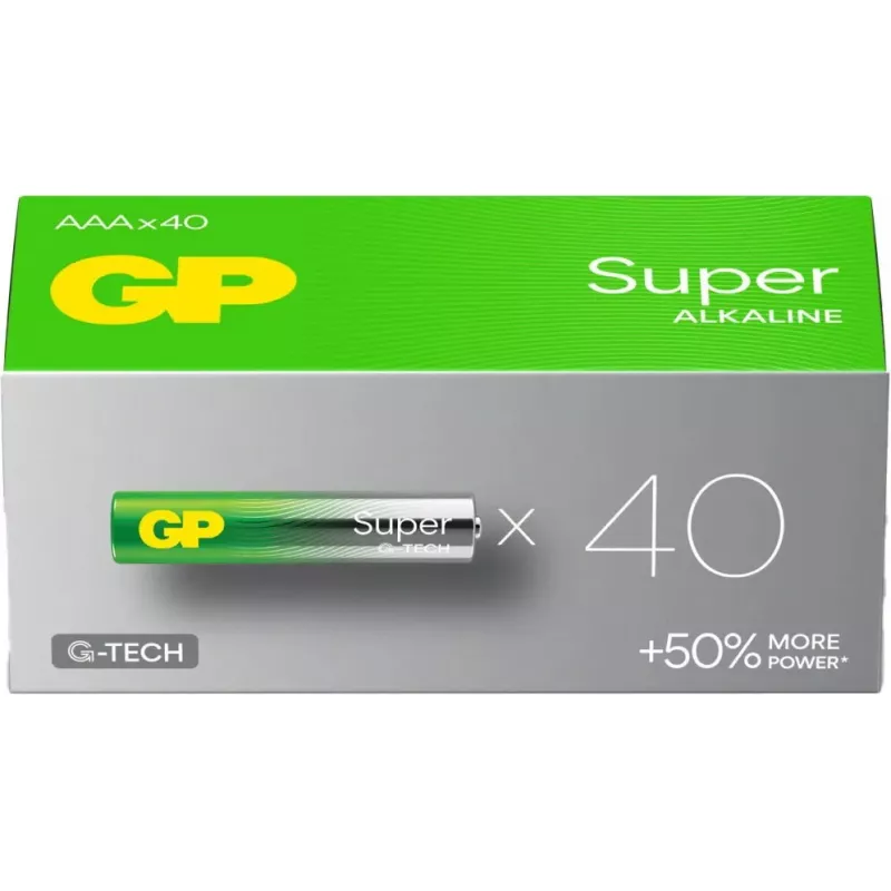 GP Super Micro AAA 1,5 V šarminės mangano baterijos — 40 vnt. pakuotė