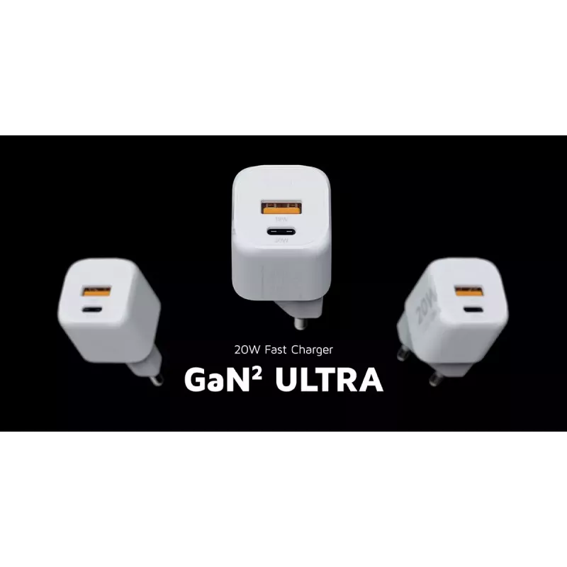 Sieninis įkroviklis Xtorm 20W GaN² Ultra — 20 W, USB-C, vidaus, baltas