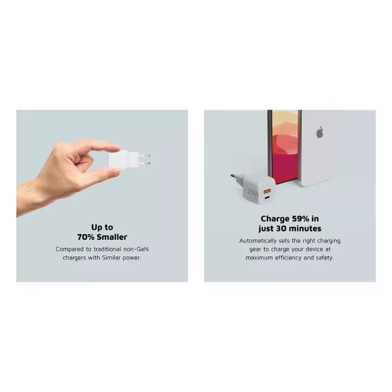 Sieninis įkroviklis Xtorm 20W GaN² Ultra — 20 W, USB-C, vidaus, baltas