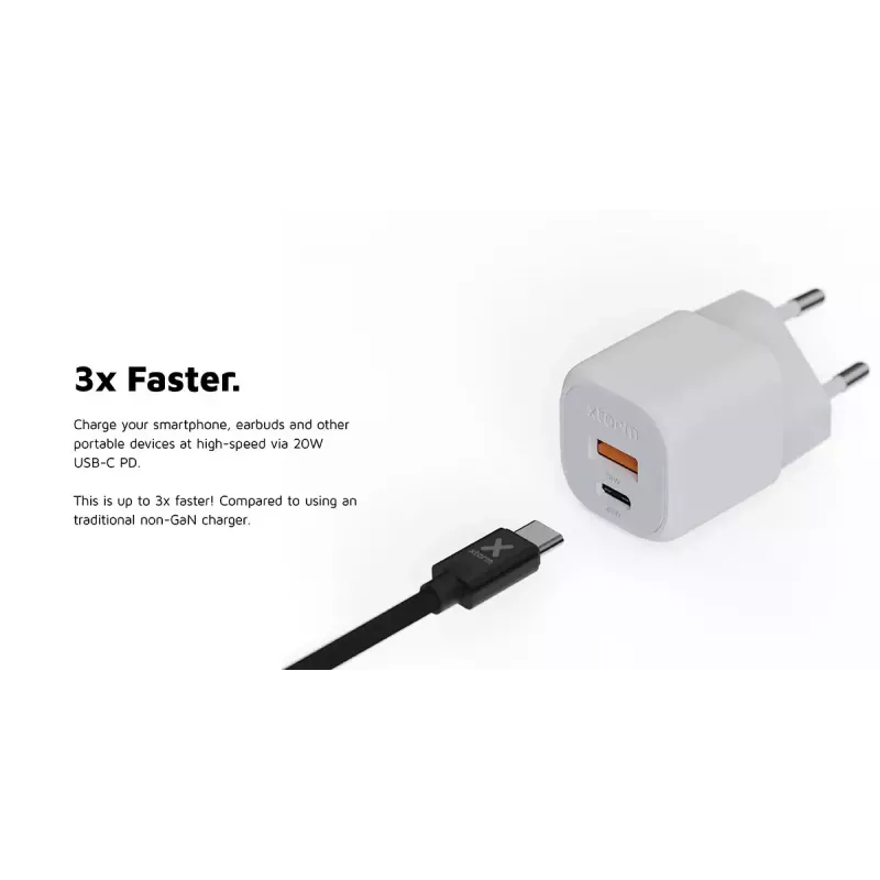 Sieninis įkroviklis Xtorm 20W GaN² Ultra — 20 W, USB-C, vidaus, baltas
