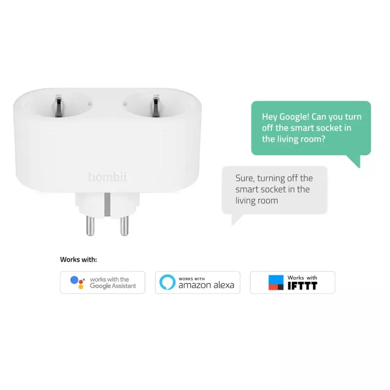 Išmanusis kištukas Avanca International BV Hombli Smart Socket Duo EU — Wi‑Fi, 220–250 V, 50–60 Hz, 3540 W, vidaus, balta