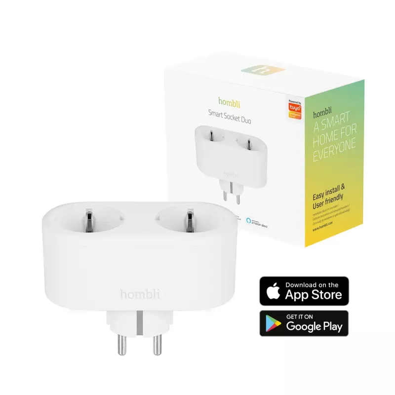 Išmanusis kištukas Avanca International BV Hombli Smart Socket Duo EU — Wi‑Fi, 220–250 V, 50–60 Hz, 3540 W, vidaus, balta