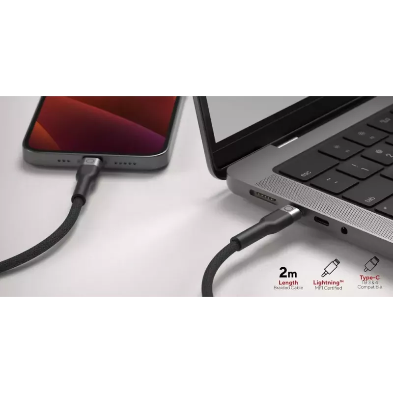 USB-C į Lightning laidą LINQ byELEMENTS 2m MFi sertifikuotas juodas
