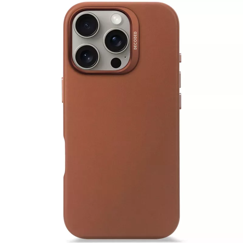 Dekoruotas odinis dėklas iPhone 16 Pro 6,3 colio rudas