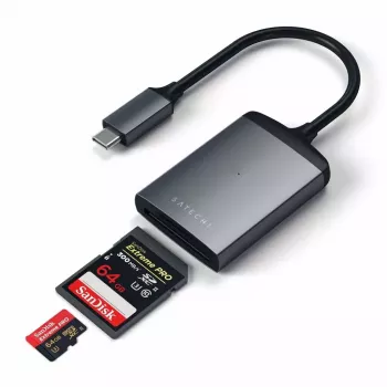 Kortelių skaitytuvas Satechi ST-TCU3CRM USB 2.0 Type-C — SD, MicroSD, pilkas, vidinis, 312 Mbit/s