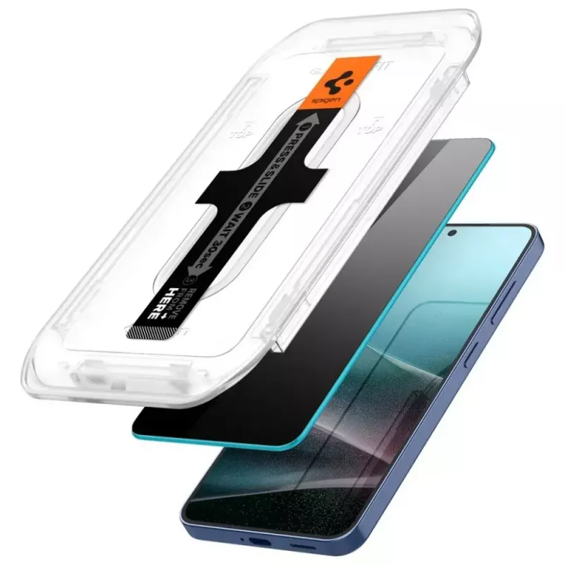 Grūdinto privatumo stiklo ekrano apsauga Spigen Glas.TR EZ FIT HD, skirta Samsung Galaxy S24/S25 — 2 vnt.