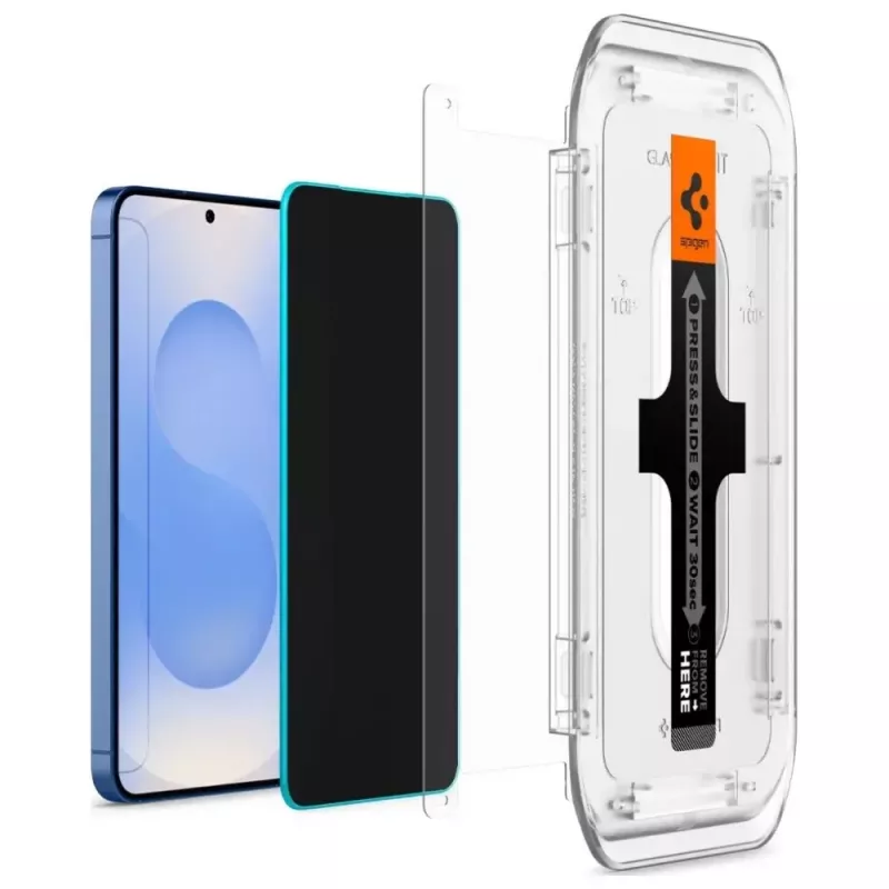 Grūdinto privatumo stiklo ekrano apsauga Spigen Glas.TR EZ FIT HD, skirta Samsung Galaxy S24/S25 — 2 vnt.