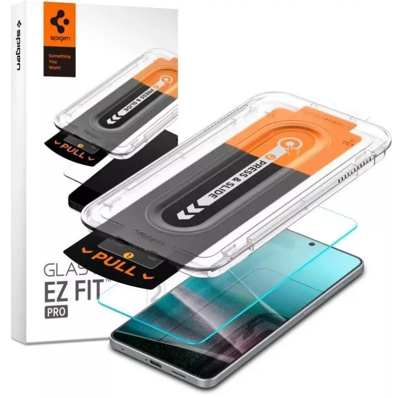 Ekrano apsauginė plėvelė Spigen Glas.TR EZ Fit Pro, skirta Samsung Galaxy S25 Edge — grūdintas stiklas, skaidrus