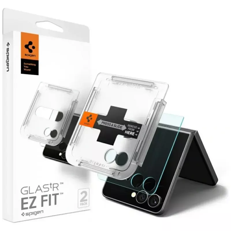 Apsauginė plėvelė Spigen Glas.TR EZ FIT HD, skirta Samsung Galaxy Z Flip 7 — permatoma, 2 vnt.