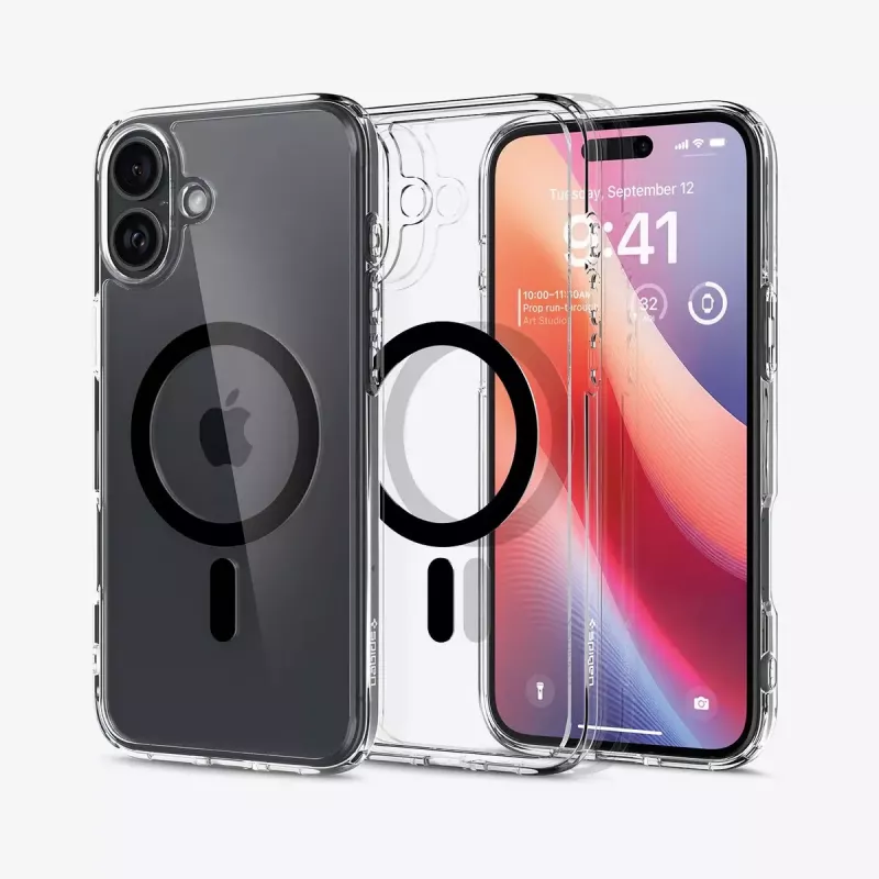 Spigen Ultra Hybrid (MagFit) mobiliojo telefono dėklas Dangtelis Juoda Skaidrus skirtas iPhone 16 Plus