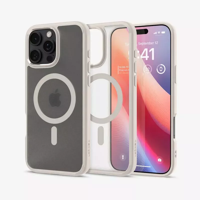 Spigen Ultra Hybrid (MagFit) mobiliojo telefono dėklas Užvalkalas Smėlio spalvos Skaidrus