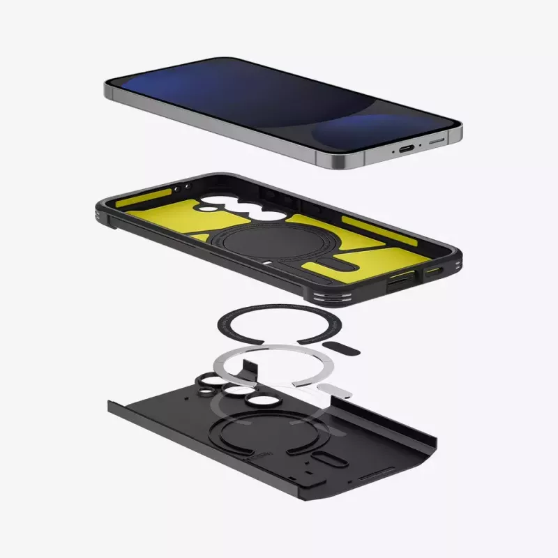 Spigen Tough Armor Galaxy S24 FE Juoda Desktop Stand
