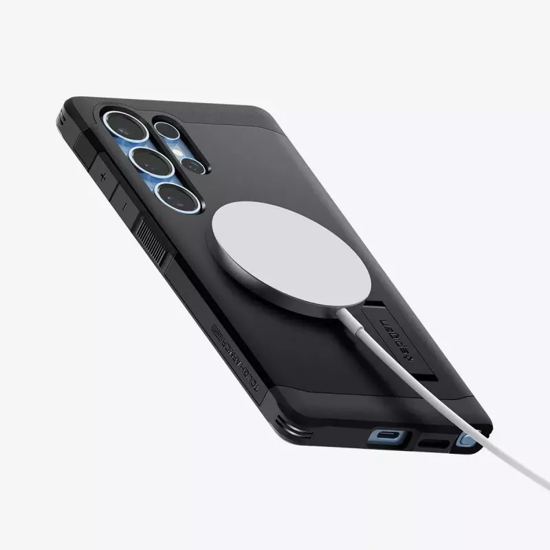 Dėklas Spigen Galaxy S25 Ultra Tough Armor AI juodas su stalu stovu