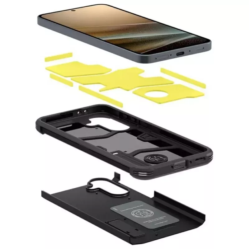 Apsauginis telefono dėklas Spigen Tough Armor, skirtas Samsung Galaxy A36 5G — dvisluoksnis, juodas