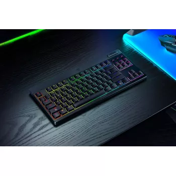Razer JuodaWidow V4 Low-Profile Tenkeyless HyperSpeed klaviatūra, skirta žaidimams, USB, RF belaidė, Bluetooth, QWERTY, US International, juoda