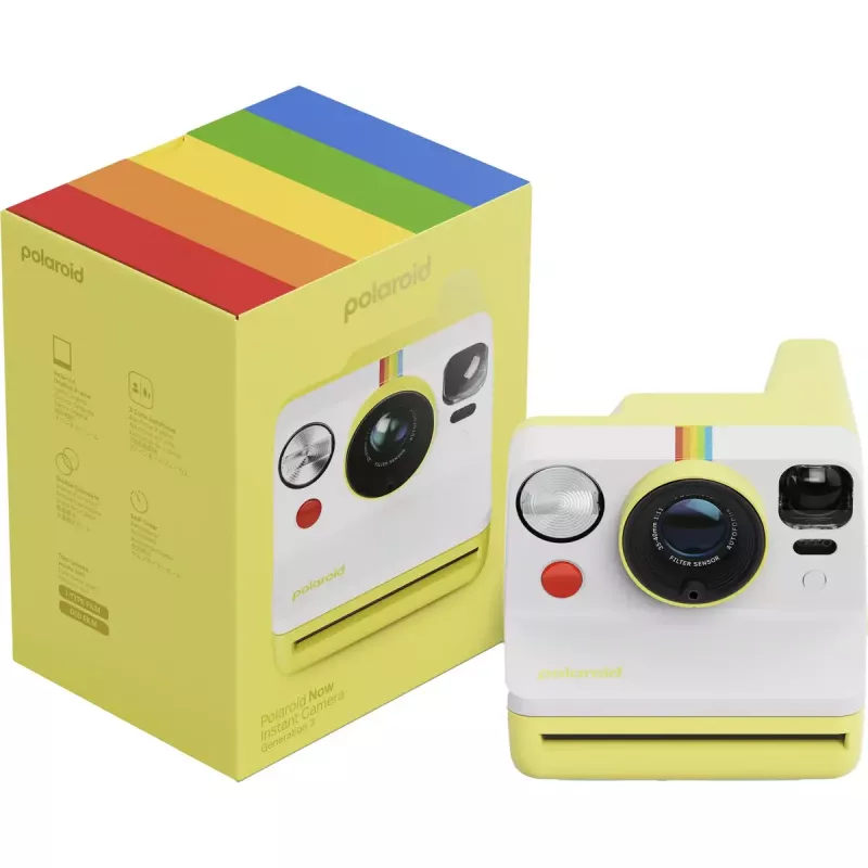 Momentinė kamera POLAROID Now Gen 3 Geltona — modelis 9158, analoginė momentinės spaudos kamera, integruota blykstė