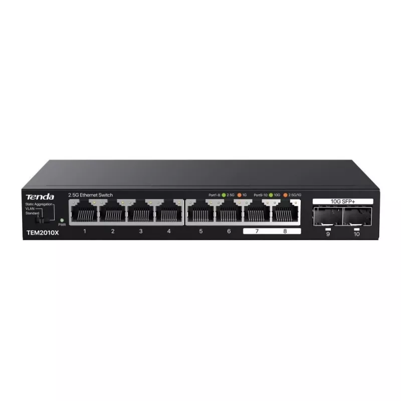 Tenda TEM2010X tinklo komutatorius 2.5G Ethernet (100/1000/2500) Stalinis Juodas