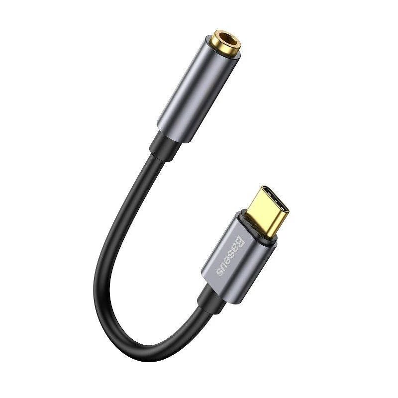 Baseus L54 garso adapteris USB-C + mini lizdas 3,5 mm (juoda+pilka)