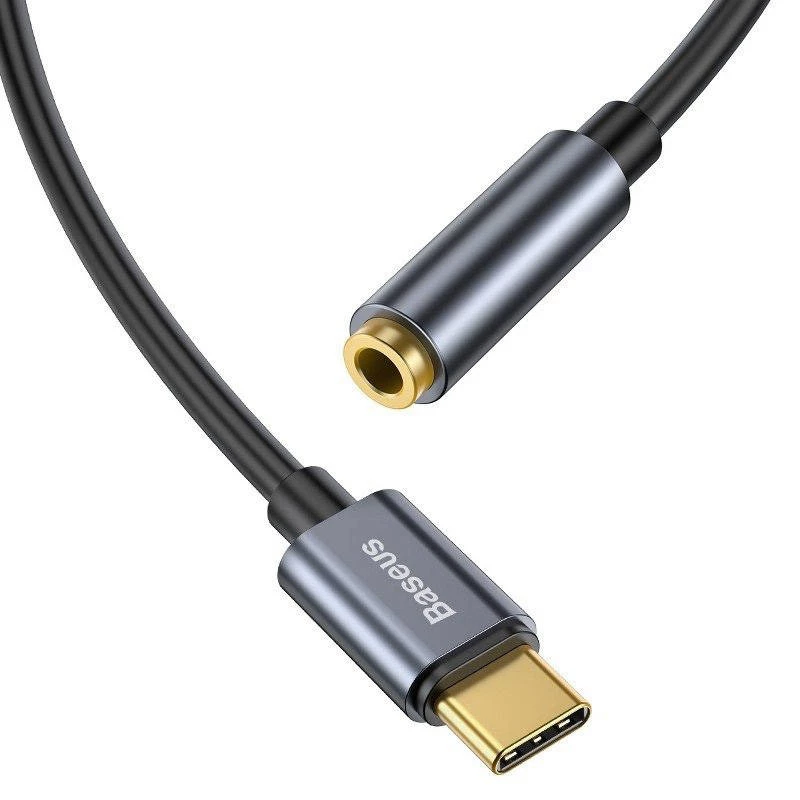 Baseus L54 garso adapteris USB-C + mini lizdas 3,5 mm (juoda+pilka)