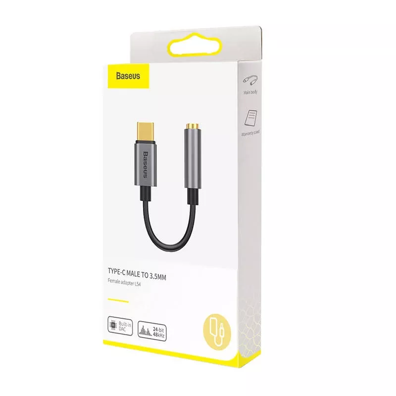 Baseus L54 garso adapteris USB-C + mini lizdas 3,5 mm (juoda+pilka)