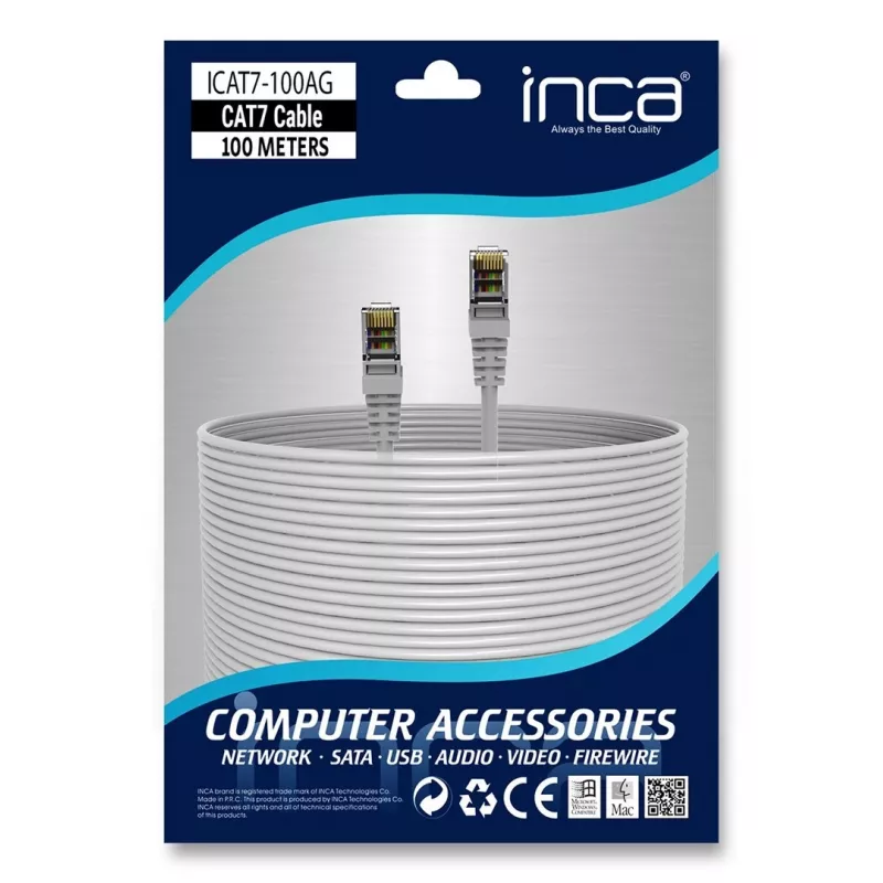 INCA eterneto kabelis ICAT7-100AG S/FTP1 23 AWG CAT7 kabelis - Kabelis - CAT 7 kabelis / RJ45 kištukas