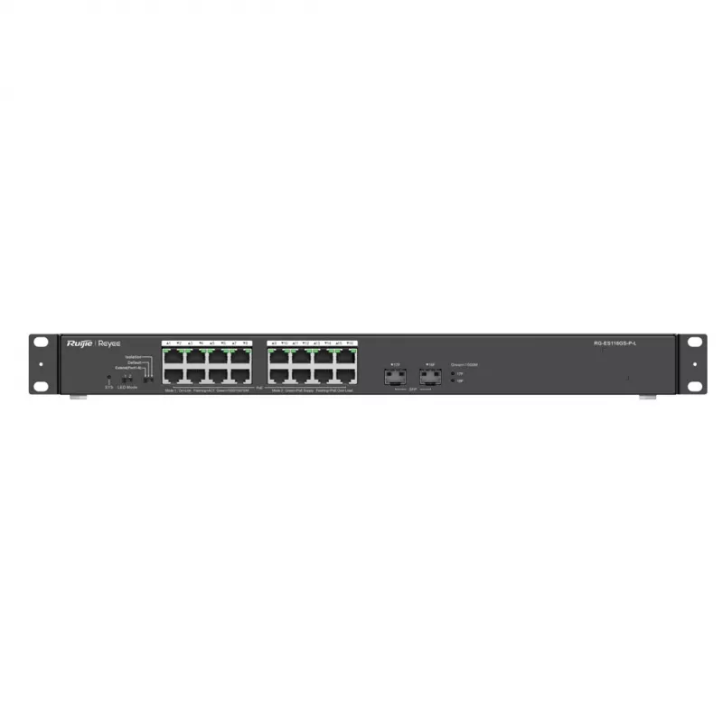 Reyee 16 prievadų 1000Mbps + 2 Gigabit SFP prievadai, 16 prievadų palaiko PoE/PoE+ maitinimą - Komutatorius - 1 Gbps